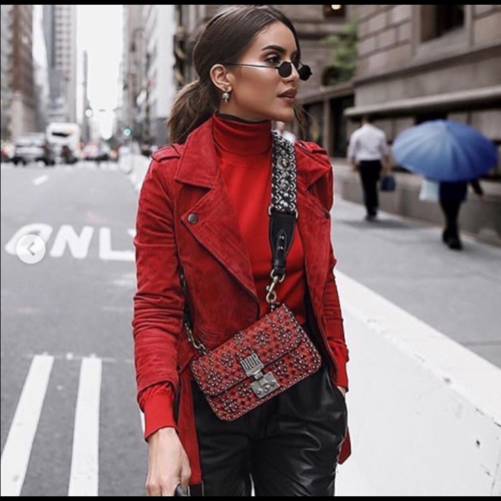 Blank NYC Red My Mind Suede Leather Moto Jacket